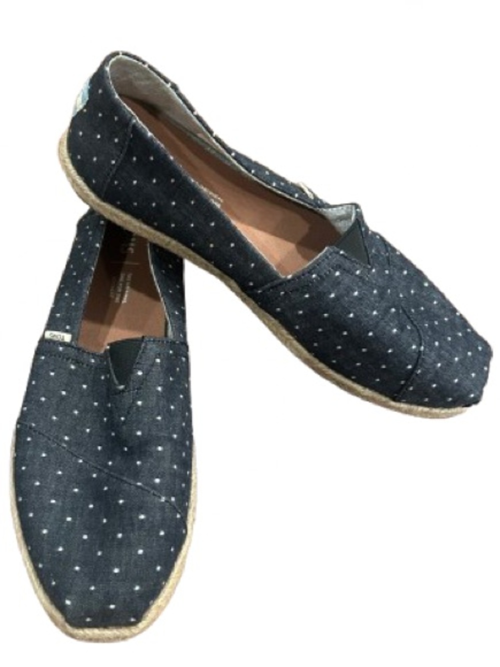 Toms Women’s Navy and White Polka Dot Espadrille Slip-Ons Size 9